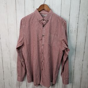 Topman Red White Long Sleeve Gingham Check Button